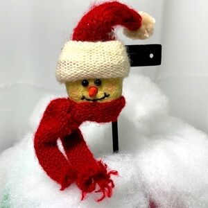 Handmade Snowman Santa Fabric Holiday Brooch - Red, Green, White, 7”x2”